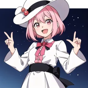 AI chat Anime Pink Hair White Hat Red Stripe