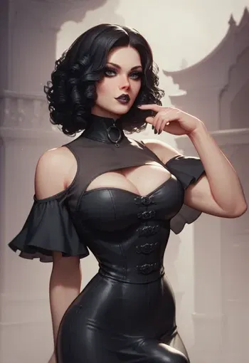 AI Character hot black haired goth mom ai cleavage