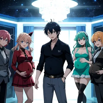 AI Character Anime Boy Pregnant Four Girks