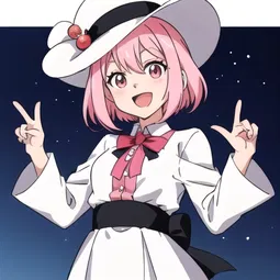 Anime Pink Hair White Hat Red Stripe AI Character